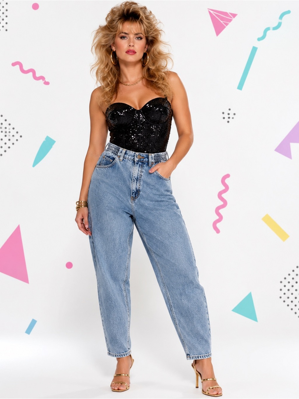 Vintage Lee Light Wash High Rise Mom Jeans Elastic Waist Tapered 90s Denim Y2K